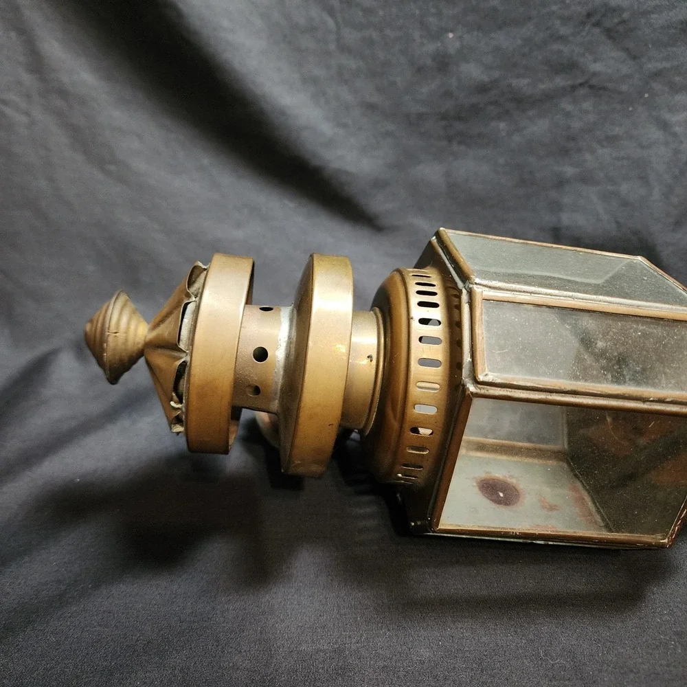 Antique Brass‎ Carriage Light Lamp Nautical Bevel Glass Rare